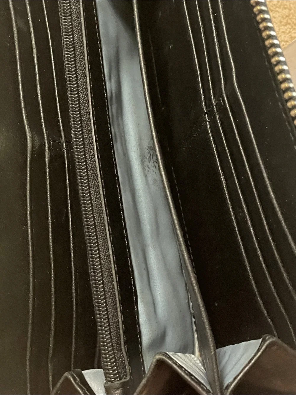 Coach Black Leather Zip Wallet with Silver Logo Button